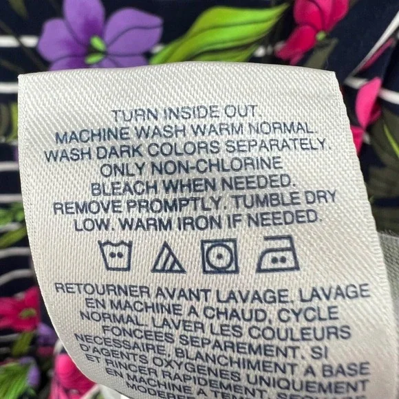 Lands End Floral Stripe T Shirt Dress Womens XL Navy Tropical Belted Modest - Picture 14 of 16